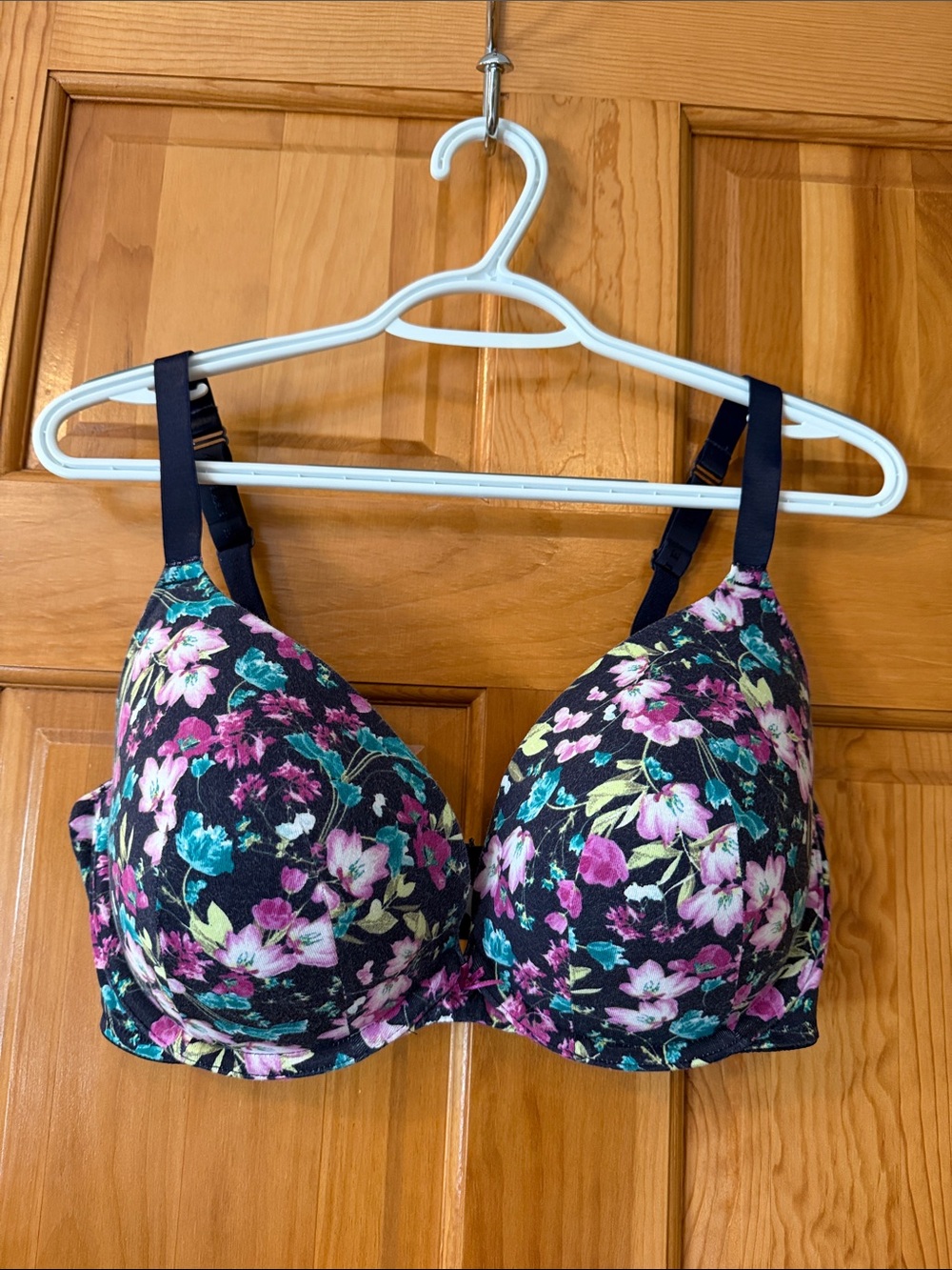 Cacique Navy Floral T-Shirt Bra with Purple, Teal & Yellow Flowers 38DDD
